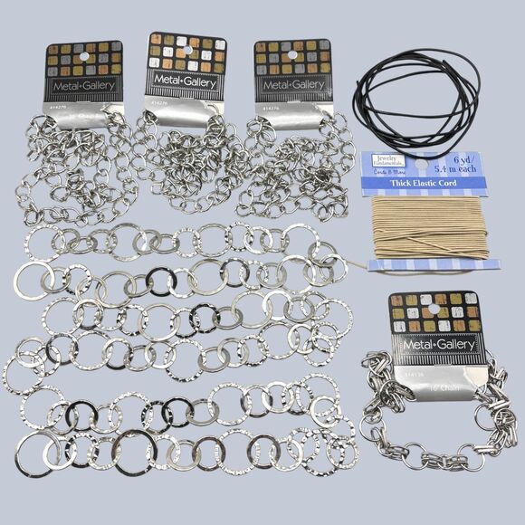 Lot Jewelry Making Chains Silver Tone Metal Elastic Cord Variety Necklace Craft - Picture 1 of 10